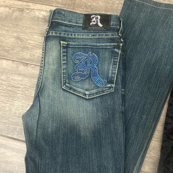 Y2K Bling Bundle: R&R Rhinestone Flare Jeans + NWT Hollister Blouse - Picture 3 of 9